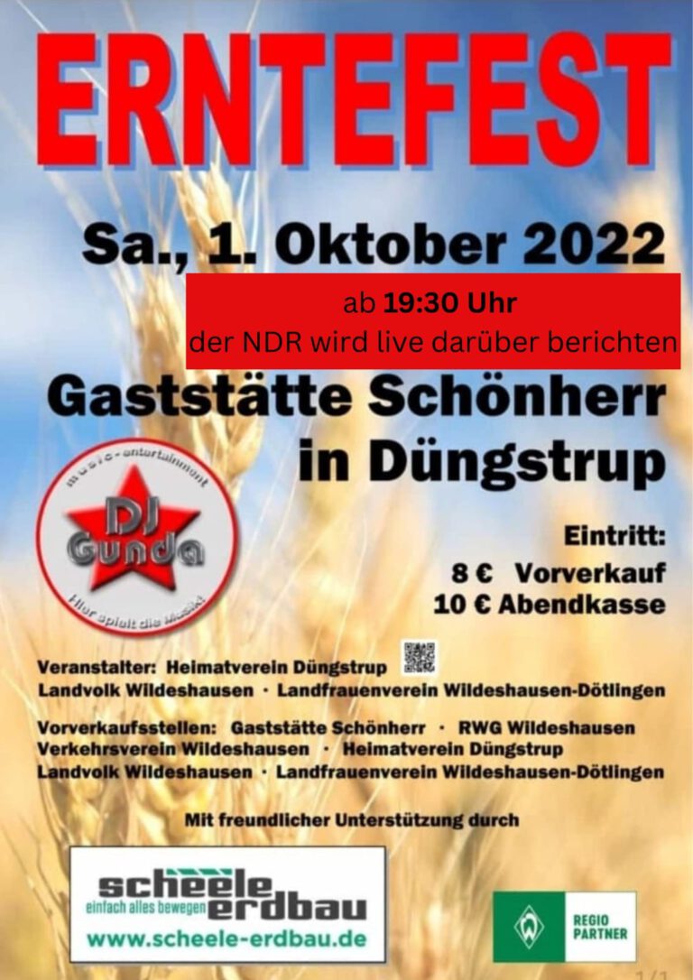 Erntefest 2022 Der NDR berichtet live! Heimatverein Düngstrup e.V.